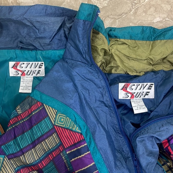 Set of 2 1980s Vintage Active Stuff Zip Up Jacket Windbreaker Size Large - Picture 12 of 16